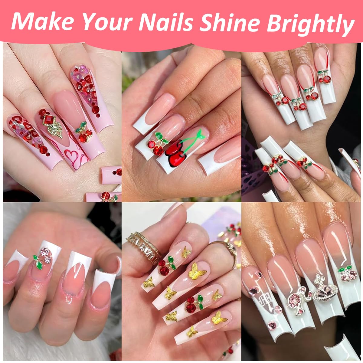 MAYCREATE 50Pcs 3D Cherry Nail Charms, 2 Sizes Pink and Red Mini Cherry Nail Decal 3D Sparkling Nail Art Cherry Nail Decal Non-adhesive Flat Back Cute Cherry Nail Charms MAYCREATE 50Pcs 3D Cherry Nail Charms, 2 Sizes Pink and Red Mini Cherry Nail Decal 3D Sparkling Nail Art Cherry Nail Decal Non-adhesive Flat Back Cute Cherry Nail Charms